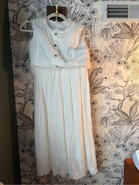 Women's White Eyelet Midi Skirt and Top Set